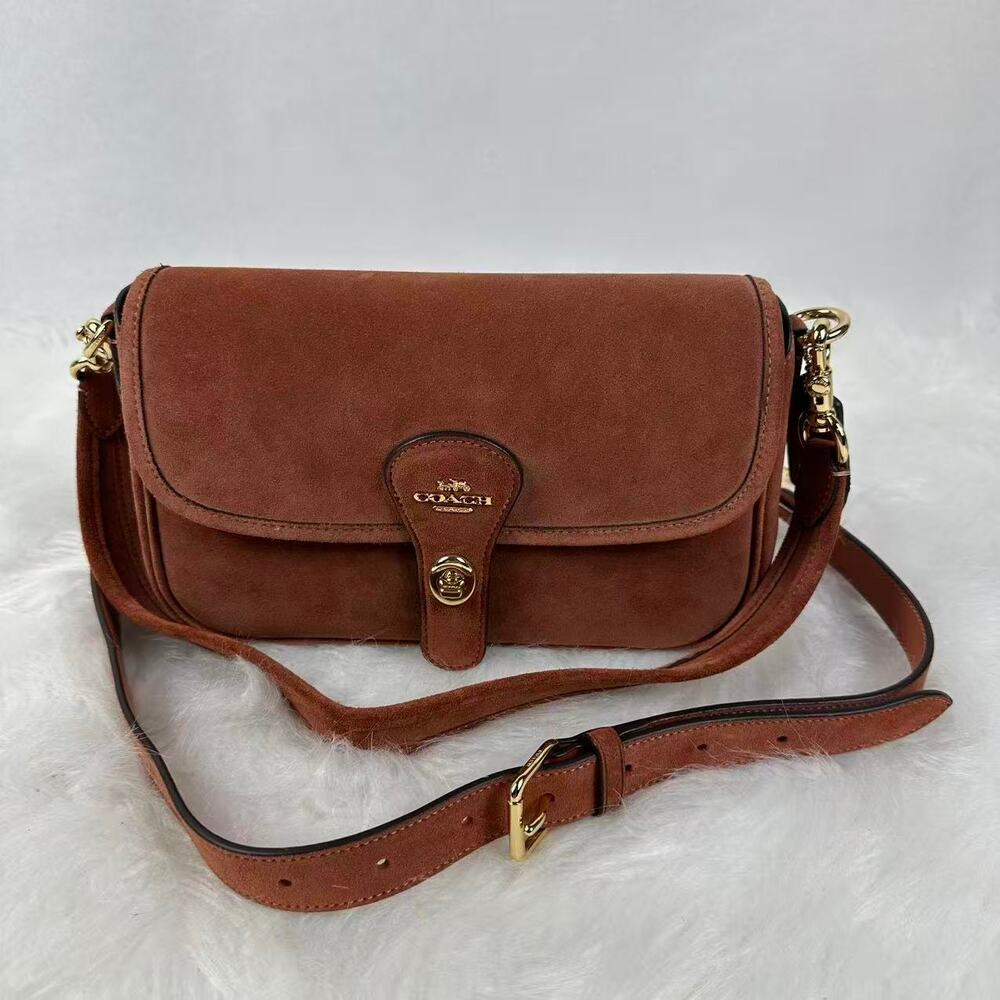 Coach Hadley Shoulder Bag Crossbody In Suede/Gold/Clay CEB10 New